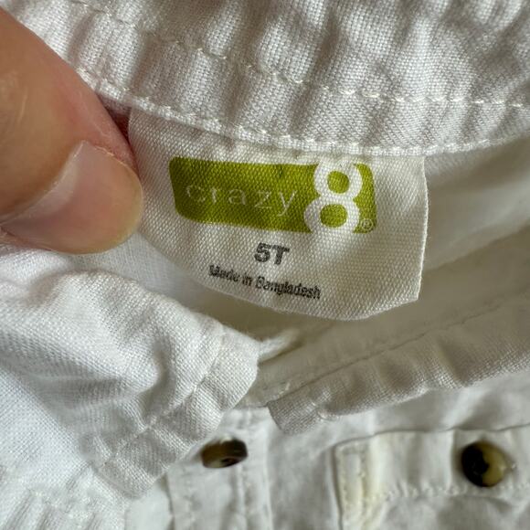 5/$35  Crazy 8 Boys Viking Crew White Linen Blend Shirt‎ Roll Tab Sleeves 5T - Picture 5 of 8